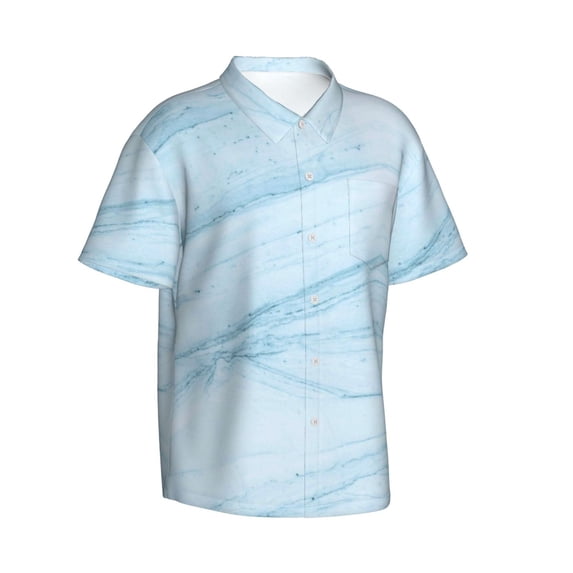 Picia Blue Marble Gentle Cotton Regular Fit Short Sleeve Casual Hawaiian Shirt for Men-3X-Large