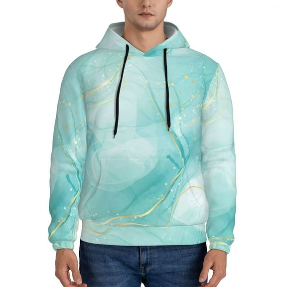 Picia Blue Marble Pattern Casual Men's Hoodie - Lightweight Hooded Sweatshirt with Kangaroo Pocket, Comfortable Pullover for Everyday, Travel-3X-Large