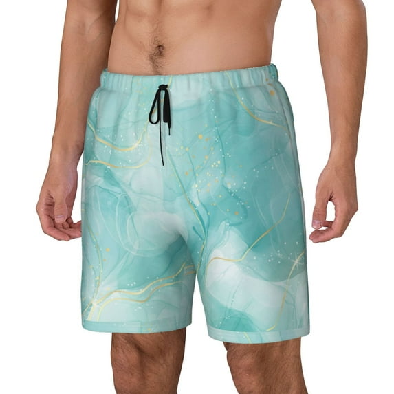 Picia Blue Marble pattern Mens Swim Trunks with Compression Liner Stretch Beach Shorts Quick Dry with Zipper Pockets No-Chafing Board Shorts-X-Large