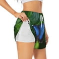 thumbnail image 1 of Picia Blue Morpho butterfly Pattern Women's 2 in 1 Athletic Running Shorts High Waisted Workout Casual Gym Sweat Shorts with Comfy Liner Zipper Pockets-Medium, 1 of 7