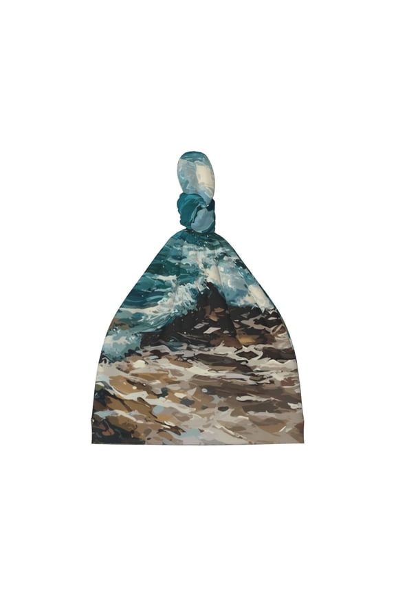 Blue Ocean Waves Printed Preemie Hats for Baby Girls Cotton Premature Knot Hats Newborn Hospital Cap Warm Knot Beanie Nicu for Preemie Girls and Boys