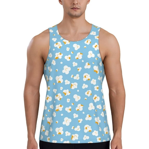 Picia Blue Popcorn Printed Men’s Performance Tank, Men's Workout Tank Top Moisture-Wicking Tank Top Muscle tee, Breathable Workout Shirt-Large