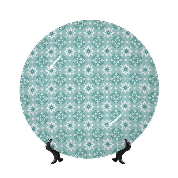 Picia Blue Print Pattern Bone China Decorative Plate – Wall Decor with Stand and Adhesive, Elegant Ornament for Living Room, Office, or Entryway-6in