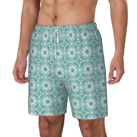 Picia Blue Print pattern Mens Swim Trunks with Compression Liner Stretch Beach Shorts Quick Dry with Zipper Pockets No-Chafing Board Shorts-X-Large