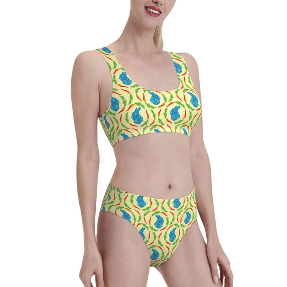 Picia Blue Rabbit Women's High Waisted Bikini Scoop Neck Swimsuit Two Pieces Bathing Suit-Medium