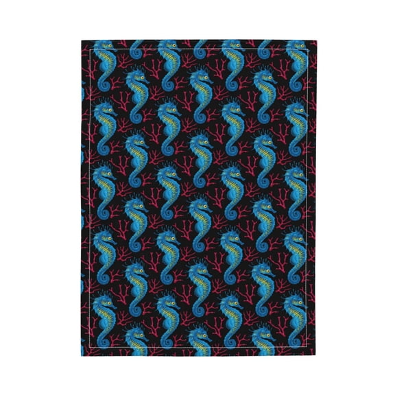 Picia Blue Seahorse Pattern Baby Soft Dot Blanket with Silky Satin Backing Baby Gifts for Boys and Girls (30" x 40")