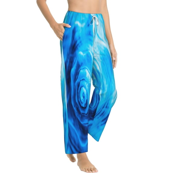 Picia Blue Shell Womens Soft Woven Cotton Elastic Waistband Sleep Pajama Pant Lounge Sleep Pant With Pockets And Drawstring-Small