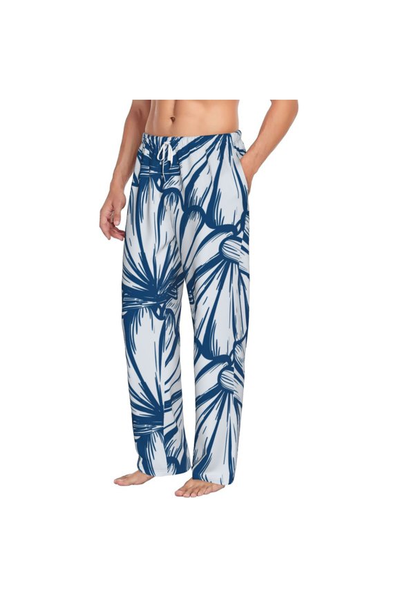 Blue Shells Mens Soft Woven Cotton Elastic Waistband Sleep Pajama Pant Lounge Sleep Pant With Pockets And Drawstring-X-Large