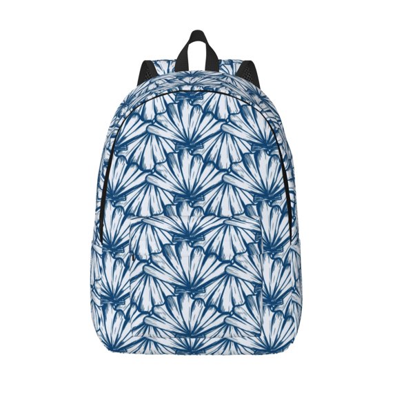 Picia Blue Shells Printed Canvas Daypack - Stylish and Durable Vintage Compact Backpack - Class, Work, Travel, or Laptop Bookbag,Organized Compartments-Small