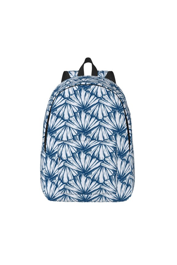 Blue Shells Printed Canvas Daypack - Stylish and Durable Vintage Compact Backpack - Class, Work, Travel, or Laptop Bookbag,Organized Compartments-Small