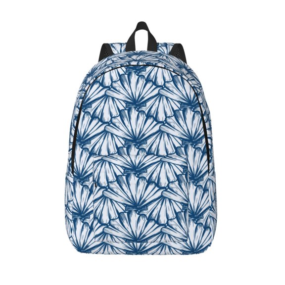 Picia Blue Shells Printed Canvas Daypack - Stylish and Durable Vintage Compact Backpack - Class, Work, Travel, or Laptop Bookbag,Organized Compartments-Small