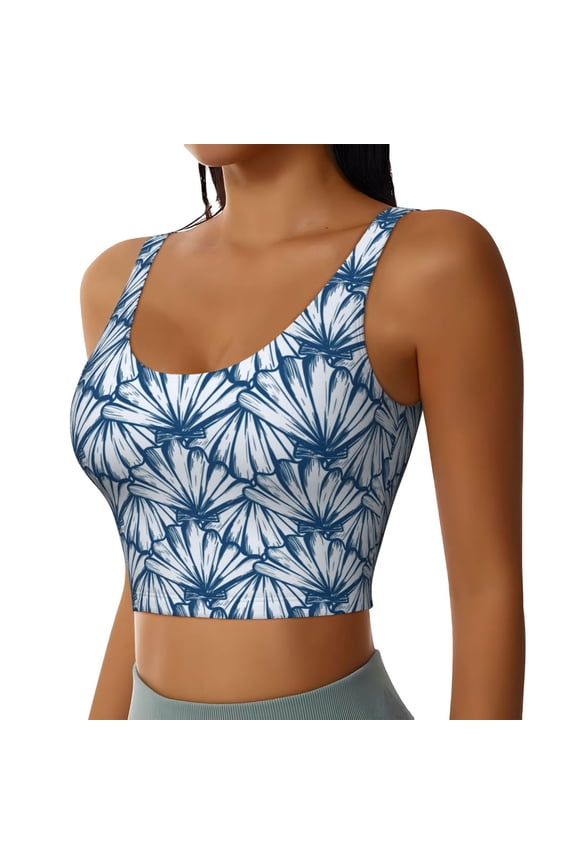 Blue Shells Sports Bra for Women,Padded Strappy Sports Bras Medium Support Yoga Bra with Removable Cups,Running Yoga Bra-Large