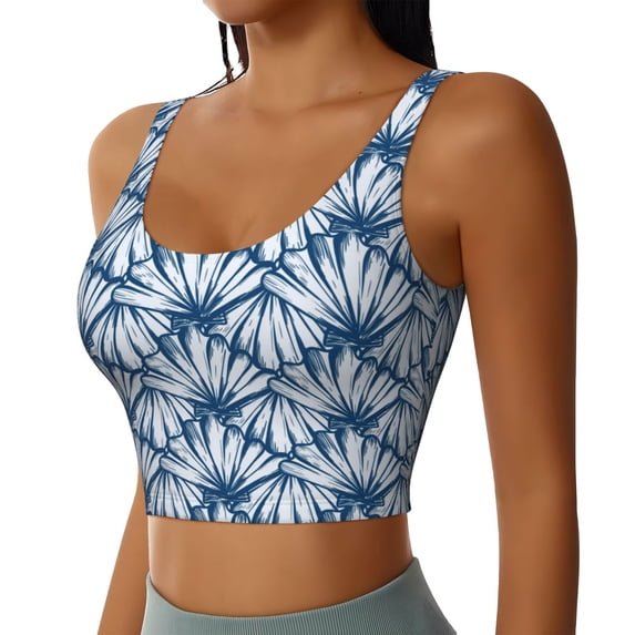 Picia Blue Shells Sports Bra for Women,Padded Strappy Sports Bras Medium Support Yoga Bra with Removable Cups,Running Yoga Bra-