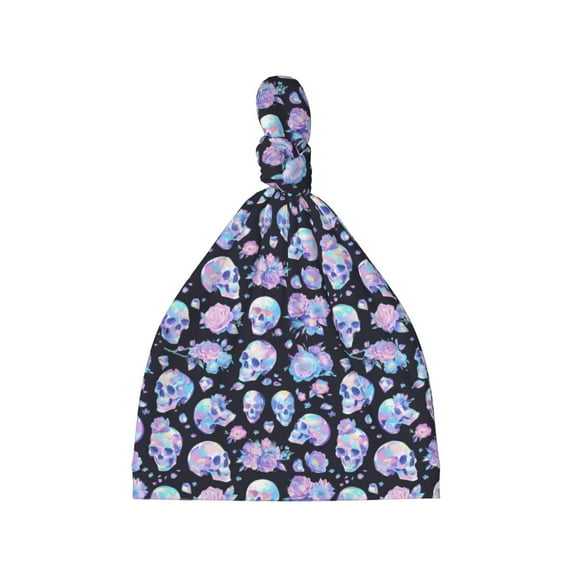 Picia Blue Skull Flower Printed Preemie Hats for Baby Girls Cotton Premature Knot Hats Newborn Hospital Cap Warm Knot Beanie Nicu for Preemie Girls and Boys