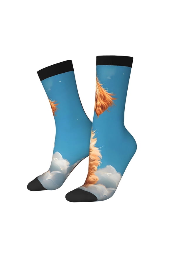 Blue Sky Cloud Puppy Print Athletic Socks for Men & Women – Cushioned Moisture-Wicking Crew Socks for Sports, Running, and Training, Soft & Breathable Size 5-11