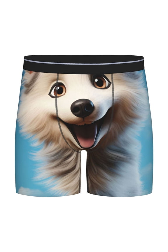 Blue Sky Cute Wolf Pattern Men's Athletic Long Leg Briefs , Performance Stretch Underwear，Moisture-Wicking