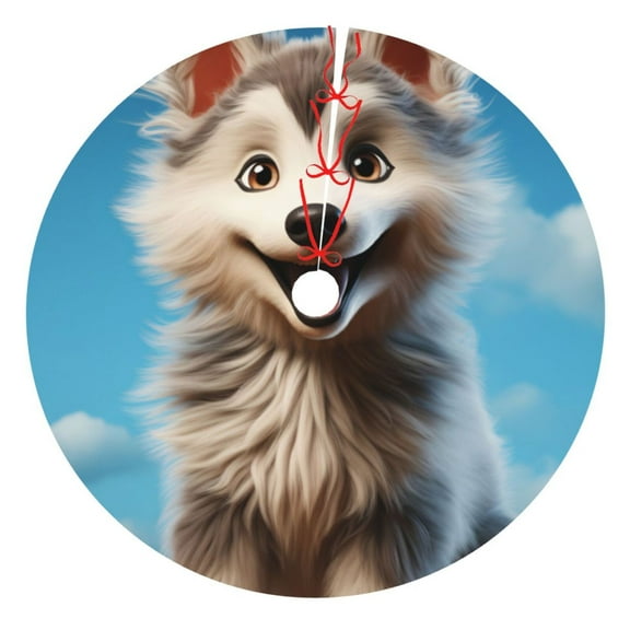 Picia Blue Sky Cute Wolf Print Christmas Tree Skirt , Christmas Tree Skirt Ornaments for Merry Christmas Holiday Party Decorations Indoor Outdoor-36"