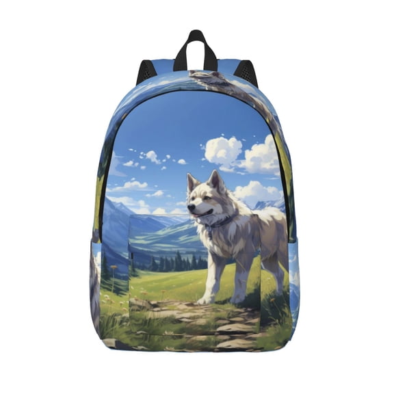 Picia Blue Sky Dog Printed Canvas Daypack - Stylish and Durable Vintage Compact Backpack - Class, Work, Travel, or Laptop Bookbag,Organized Compartments-Medium