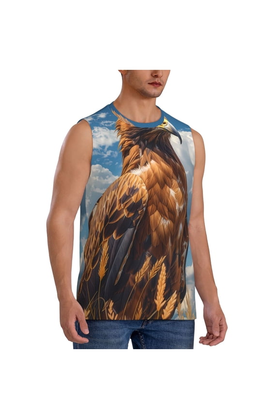 Blue Sky White Cloud Eagle mens Cotton Tank Undershirts , Moisture-wicking Ribbed Tanks, Lightweight Cotton Tank Undershirts-Small