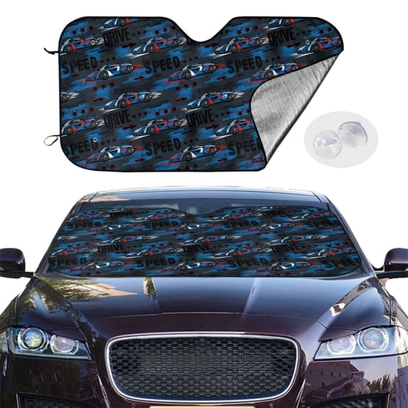 Picia Blue Sports Car Curved Windshield Sunshade Accordion Folding Style Auto Shade for Car Truck SUV Van Blocks UV Ray Sun Visor Protector -Small