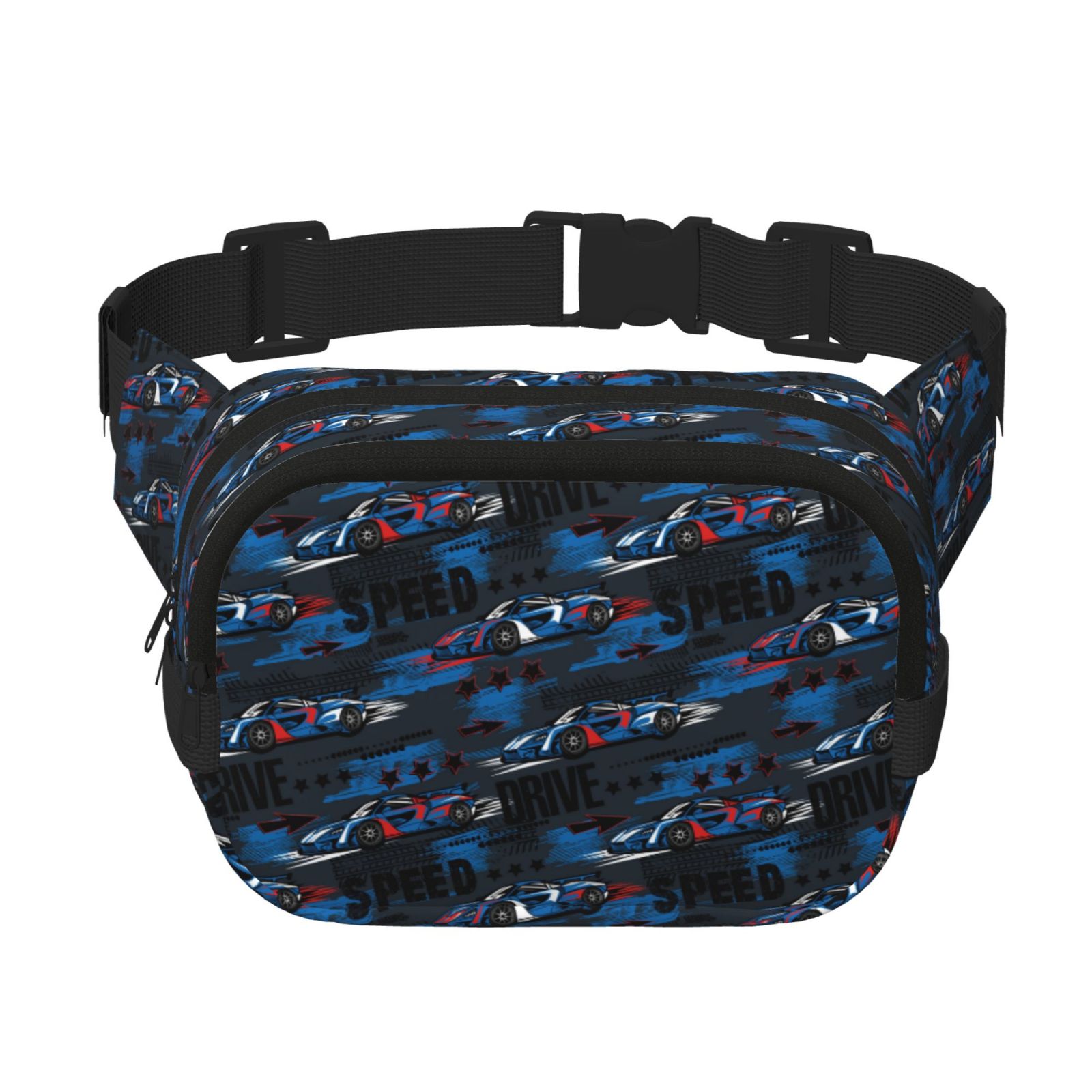 Picia Blue Sports Car Print Square Double-Layer Waist Bag Mini Adjustable Waist Belt Bag Exercise Running Travel Hiking