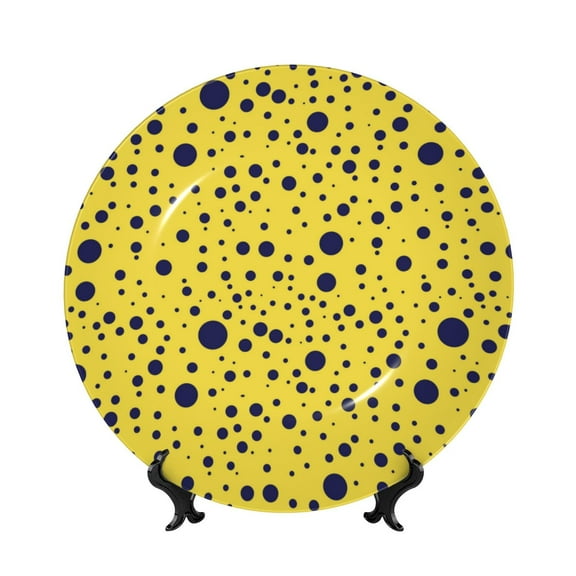 Picia Blue Spots Pattern Bone China Decorative Plate – Wall Decor with Stand and Adhesive, Elegant Ornament for Living Room, Office, or Entryway-6in