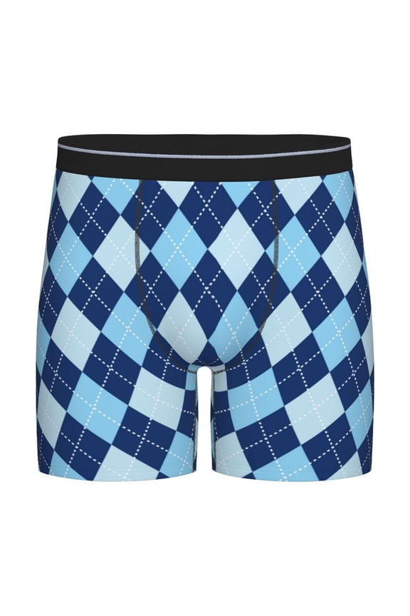 Blue Squares Pattern Men's Athletic Long Leg Briefs , Performance Stretch Underwear,Moisture-Wicking