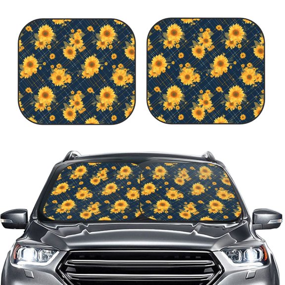 Picia Blue Striped Sunflower A 2 Piece Car Windshield Sun Shade Foldable | Foldable Sun Shield for Front Window Blocks UV Rays and Keeps Your Vehicle Cool-Small