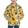 thumbnail image 1 of Picia Blue Striped Sunflower Pattern Youth Hoodie - Warm Pullover Sweatshirt with Kangaroo Pocket, Ideal for Boys and Girls-Large, 1 of 6