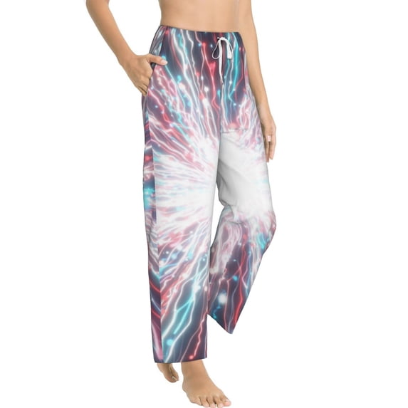Picia Blue Swirl Fireworks Womens Soft Woven Cotton Elastic Waistband Sleep Pajama Pant Lounge Sleep Pant With Pockets And Drawstring-Small