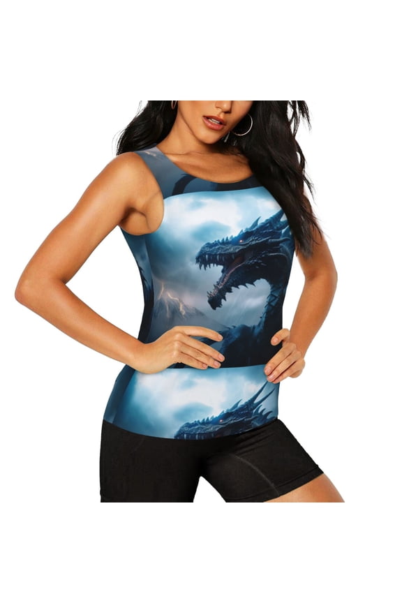 Blue Thunder Storm Dragon Pattern Women's Workout Tank Top,Breathable Activewear,Slim Fit Athletic Top,Versatile Workout Moisture-wicking top-Small