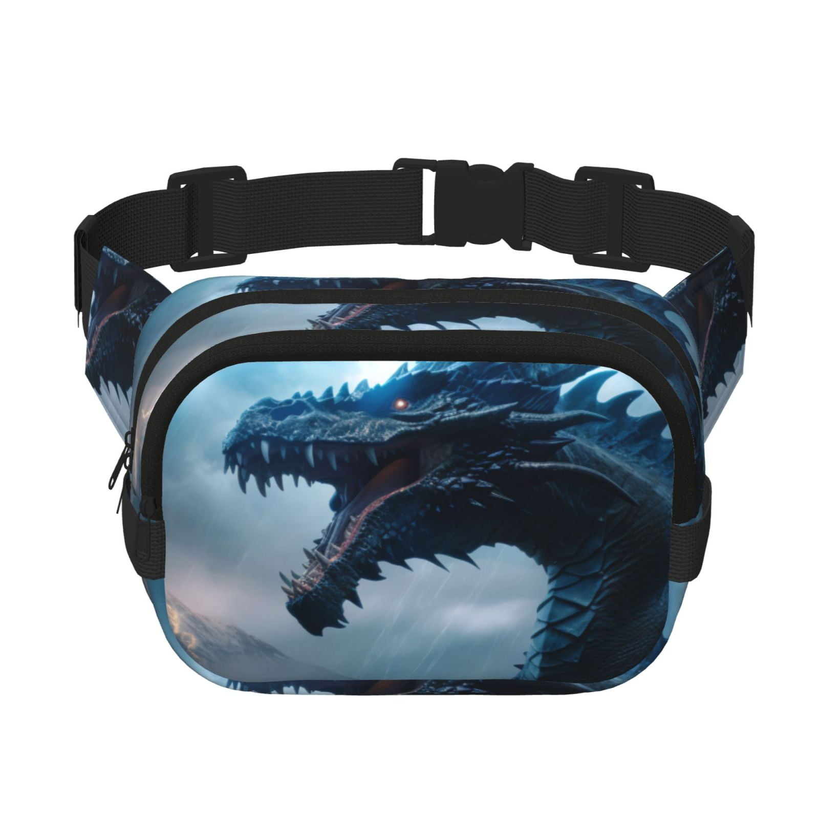 Picia Blue Thunder Storm Dragon Print Square Double-Layer Waist Bag Mini Adjustable Waist Belt Bag Exercise Running Travel Hiking