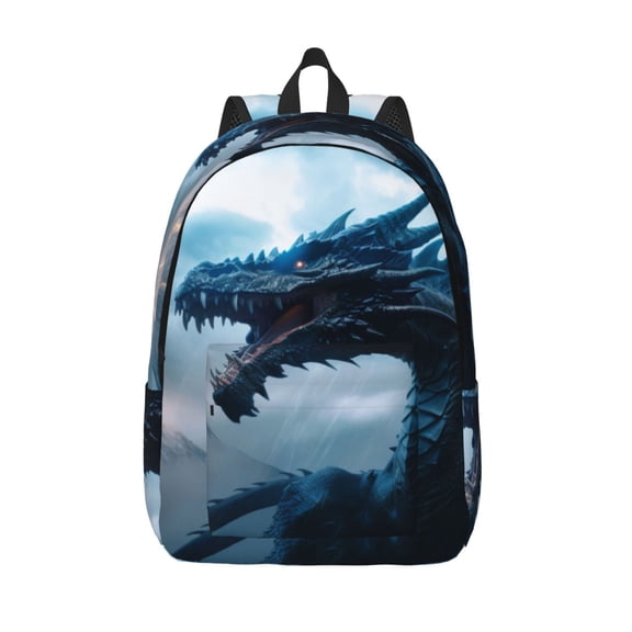 Picia Blue Thunder Storm Dragon Printed Canvas Daypack - Stylish and Durable Vintage Compact Backpack - Class, Work, Travel, or Laptop Bookbag,Organized Compartments-Medium