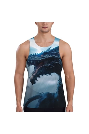 Blue Thunder Storm Dragon Printed Men’s Performance Tank, Men's Workout Tank Top Moisture-Wicking Tank Top Muscle tee, Breathable Workout Shirt-3X-Large