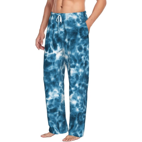 Picia Blue Tie Dye Mens Soft Woven Cotton Elastic Waistband Sleep Pajama Pant Lounge Sleep Pant With Pockets And Drawstring-X-Large