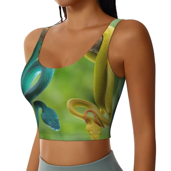 Picia Blue Viper And Yellow Viper Snake Sports Bra for Women,Padded Strappy Sports Bras Medium Support Yoga Bra with Removable Cups,Running Yoga Bra-XX-Large