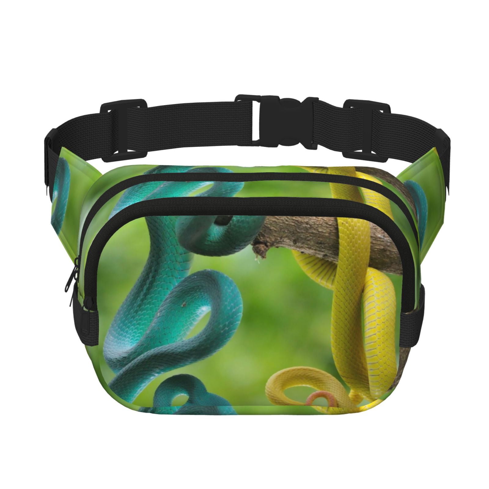 Picia Blue Viper And Yellow Viper Snake Print Square Double-Layer Waist Bag Mini Adjustable Waist Belt Bag Exercise Running Travel Hiking