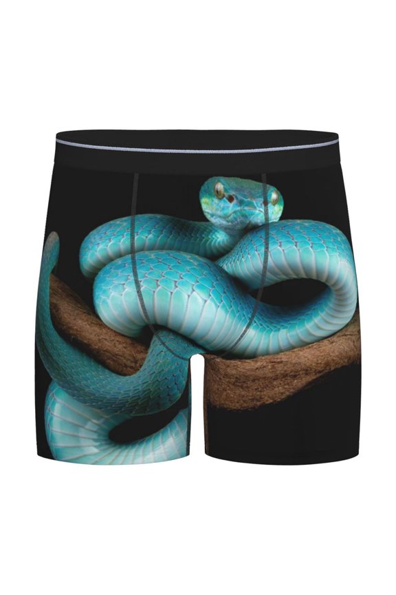 Blue Viper Snake Pattern Men's Athletic Long Leg Briefs , Performance Stretch Underwear,Moisture-Wicking