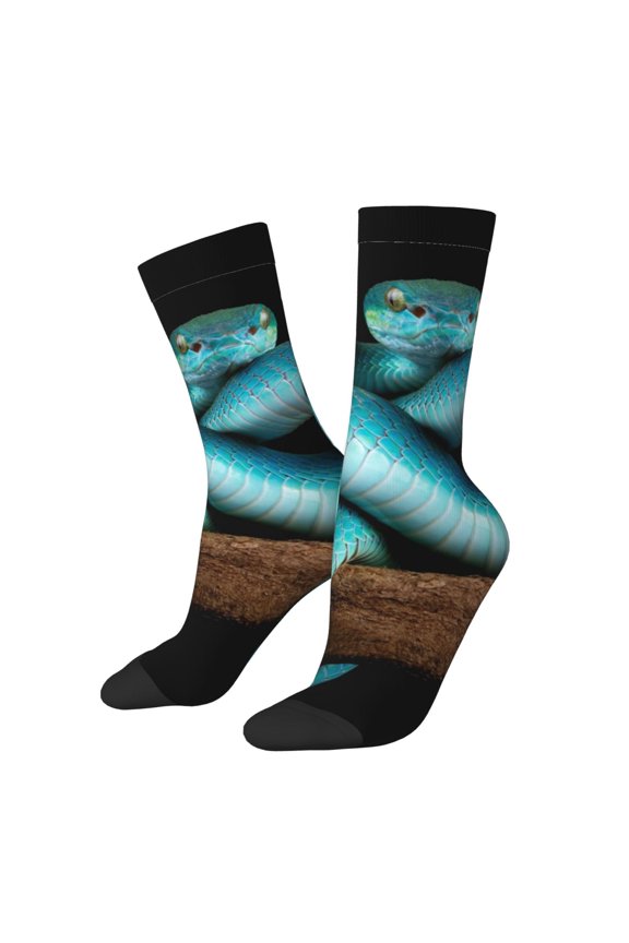 Blue Viper Snake Print Athletic Socks for Men & Women – Cushioned Moisture-Wicking Crew Socks for Sports, Running, and Training, Soft & Breathable Size 5-11