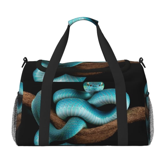 Picia Blue Viper Snake Print Travel Duffle Bag,Weekender Bags for Women with Shoe Compartment, Gym Duffel Bag with Wet Pocket, Hospital Bags for Labor and Delivery