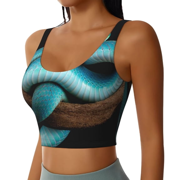 Picia Blue Viper Snake Sports Bra for Women,Padded Strappy Sports Bras Medium Support Yoga Bra with Removable Cups,Running Yoga Bra-Small