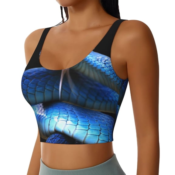 Picia Blue Viper Snake Sports Bra for Women,Padded Strappy Sports Bras Medium Support Yoga Bra with Removable Cups,Running Yoga Bra-
