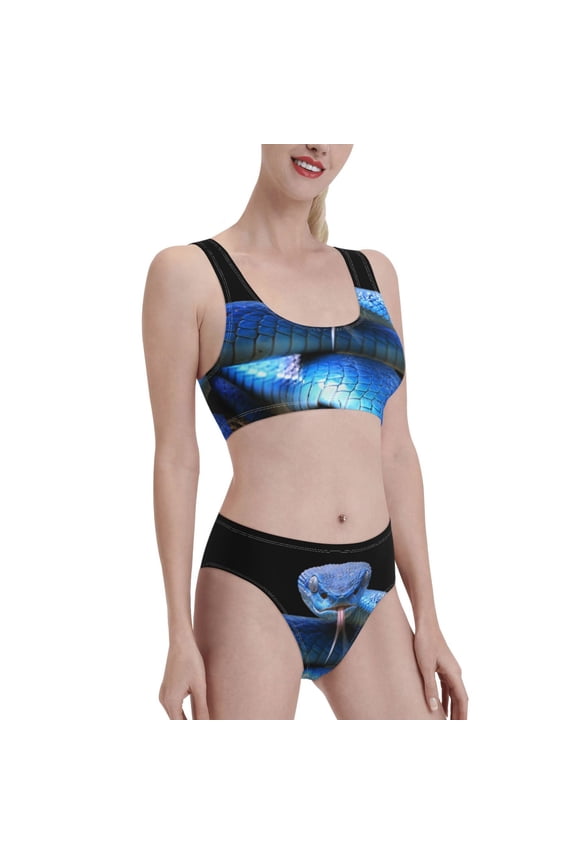 Blue Viper Snake Women's High Waisted Bikini Scoop Neck Swimsuit Two Pieces Bathing Suit-X-Large