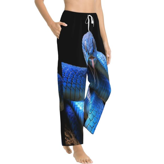 Picia Blue Viper Snake Womens Soft Woven Cotton Elastic Waistband Sleep Pajama Pant Lounge Sleep Pant With Pockets And Drawstring-Medium