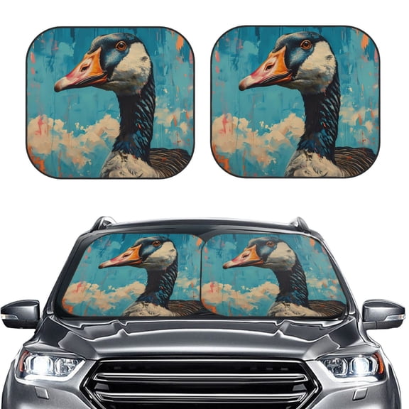 Picia Blue Watercolor Duck 2 Piece Car Windshield Sun Shade Foldable | Foldable Sun Shield for Front Window Blocks UV Rays and Keeps Your Vehicle Cool-Small