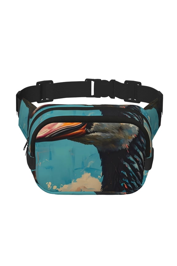 Blue Watercolor Duck Print Square Double-Layer Waist Bag Mini Adjustable Waist Belt Bag Exercise Running Travel Hiking