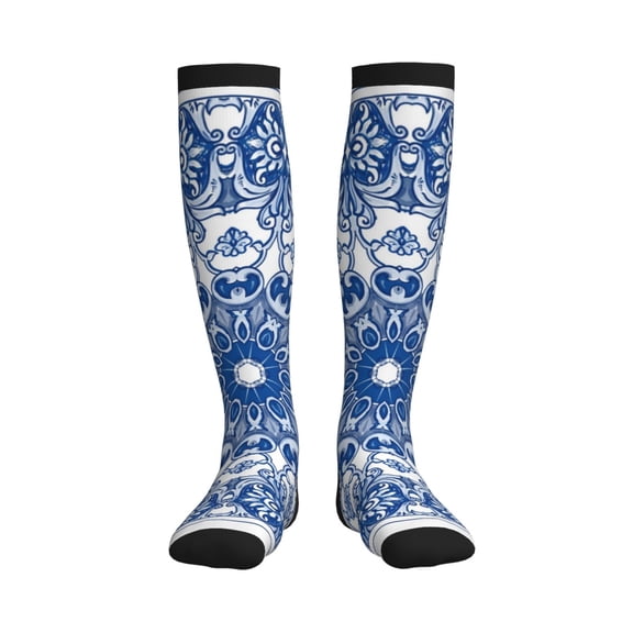 Picia Blue Watercolor Printed Sports Compression Socks - 15-20mmHg Graduated Compression, High-Performance Soft and Breathable Socks for Men and Women