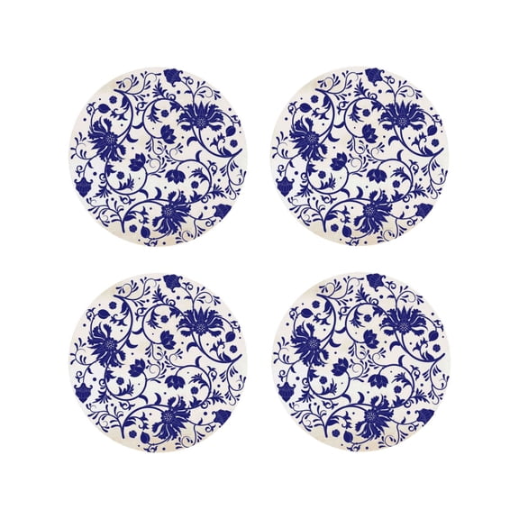 Picia Blue And White Porcelain Pattern Printed Leather Coasters for Drinks, 4" Drink Coasters Set of 4 for Tabletop Protection, Handmade Luxurious Home Décor and Housewarming Gift -Round Shape