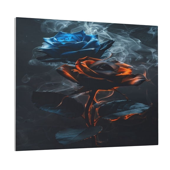 Picia Blue and Red Roses Artwork Pattern Decorative Picture – Unique Wall Art, Modern Canvas Print for Trendy Interiors (Horizontal)