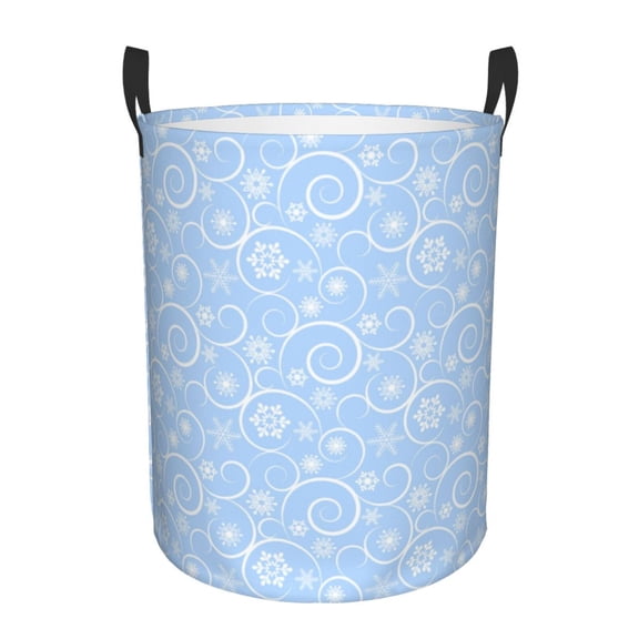 Picia Blue snowflakes elegant Pattern Large Laundry Basket, Waterproof, Freestanding Laundry Hamper, Collapsible Tall Clothes Hamper with Extended Handles-Medium